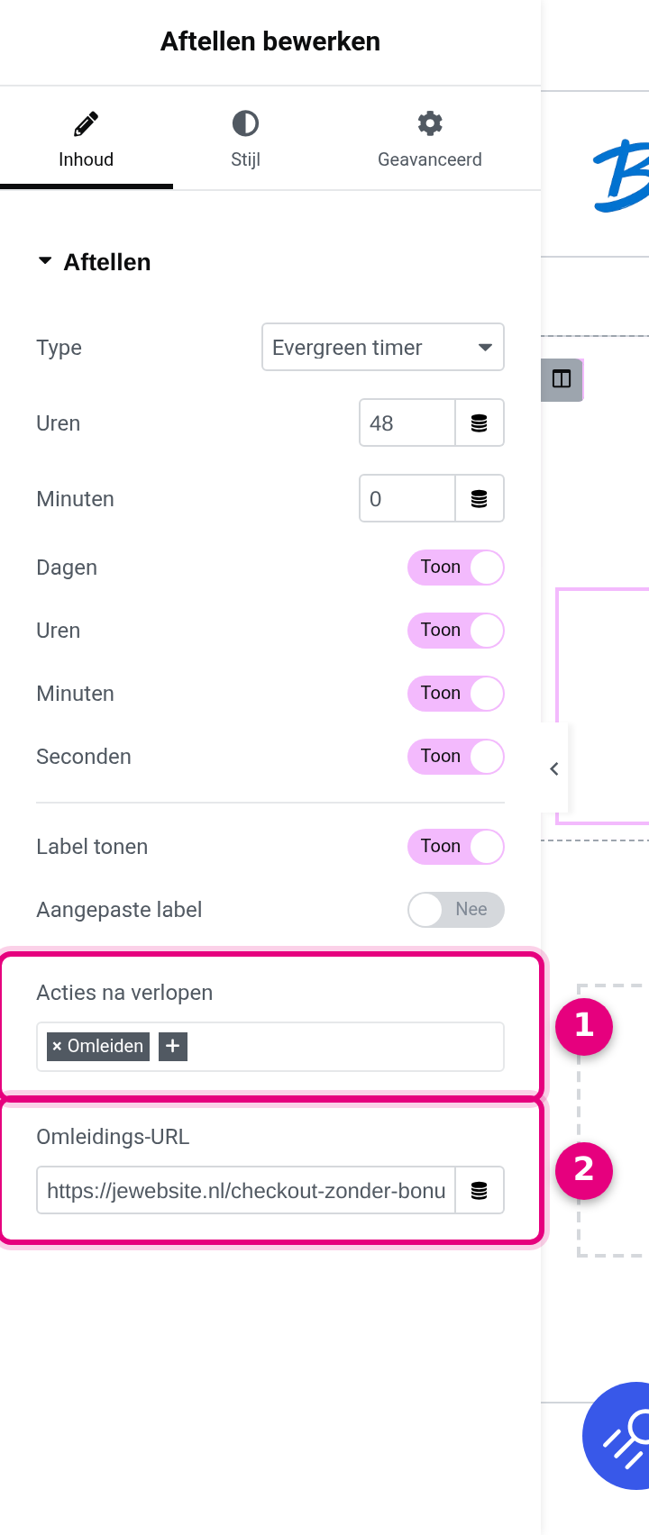 Acties na verlopen met Omleiden en Omleidings-URL