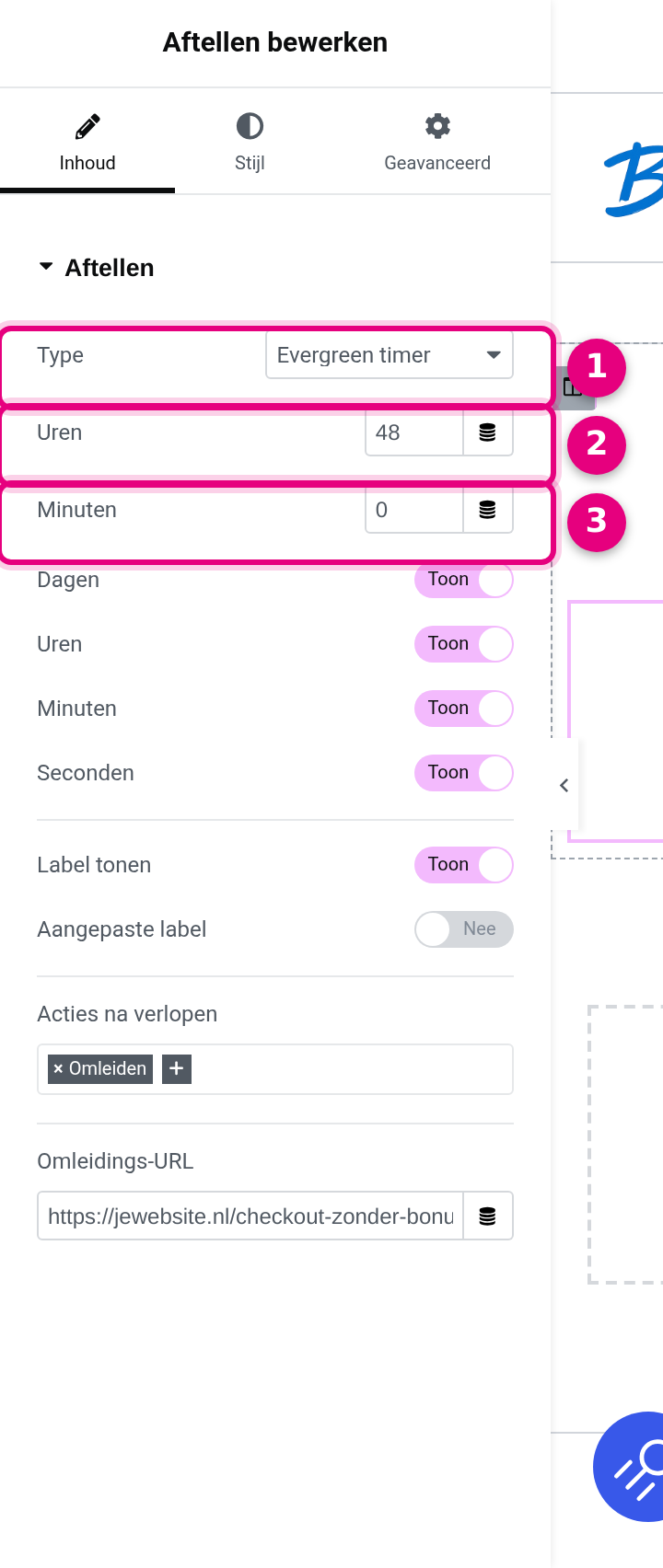 Evergreen timer instellingen met uren en minuten