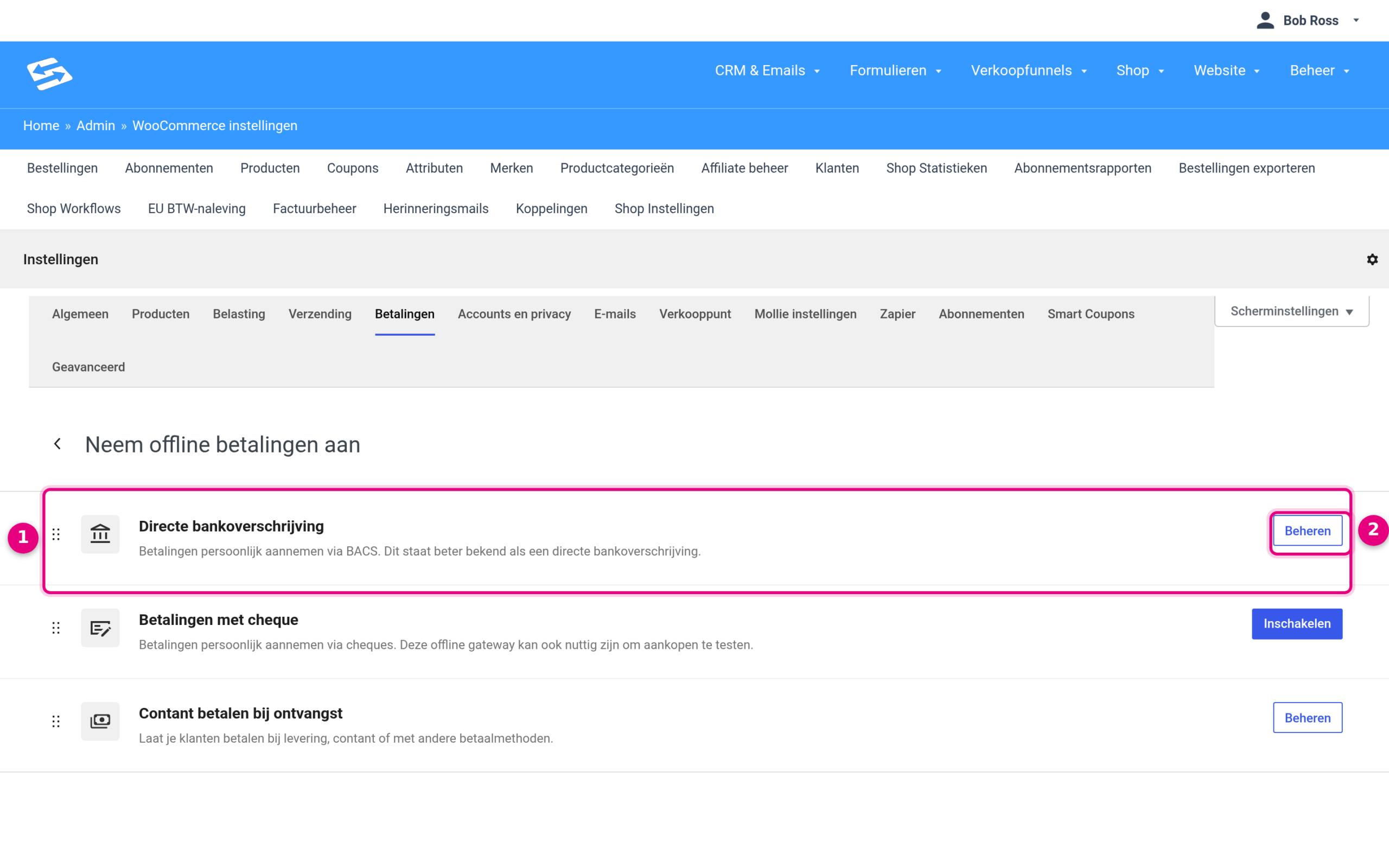De offline betaalmethoden met de rij Directe bankoverschrijving