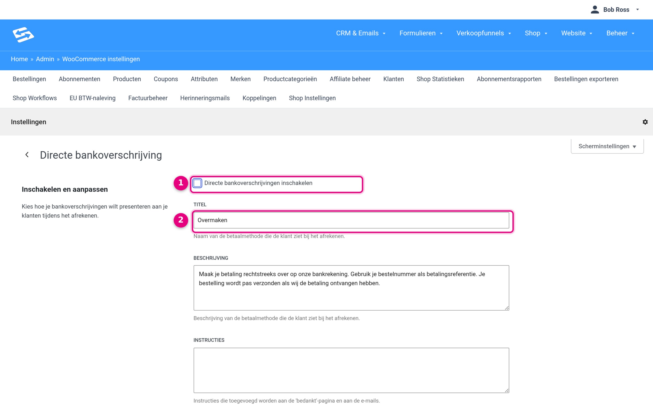 Directe bankoverschrijvingen uitschakelen