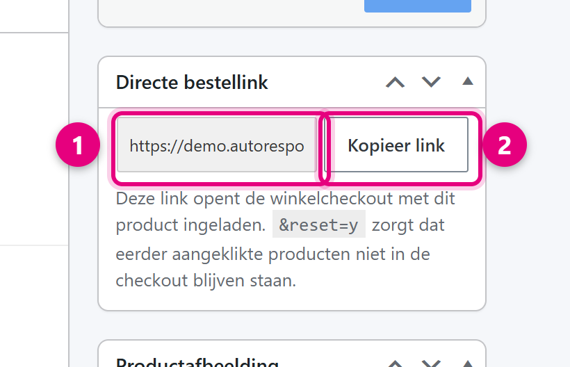 Close-up van het blok Directe bestellink met kopieerknop