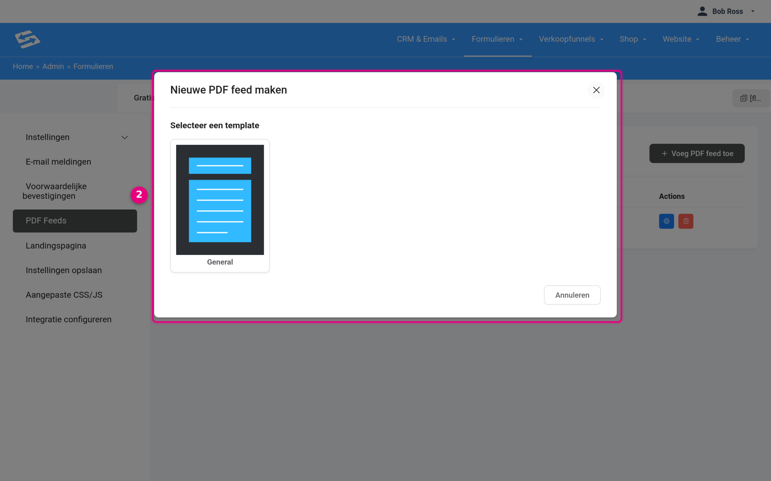 Template kiezen voor een nieuwe PDF feed