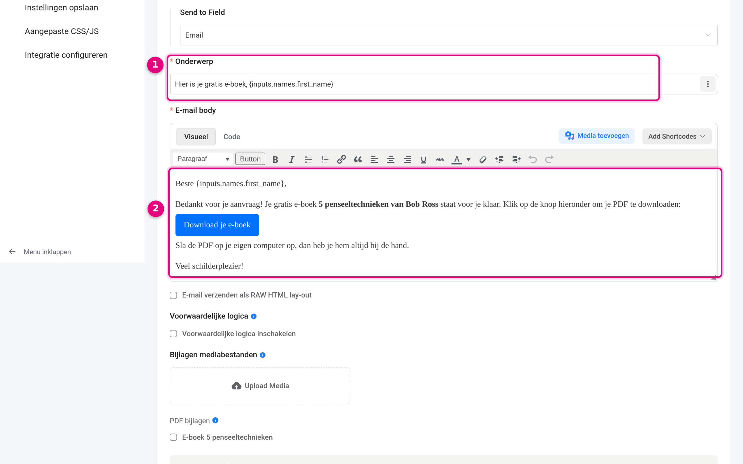 E-mailmelding met downloadknop