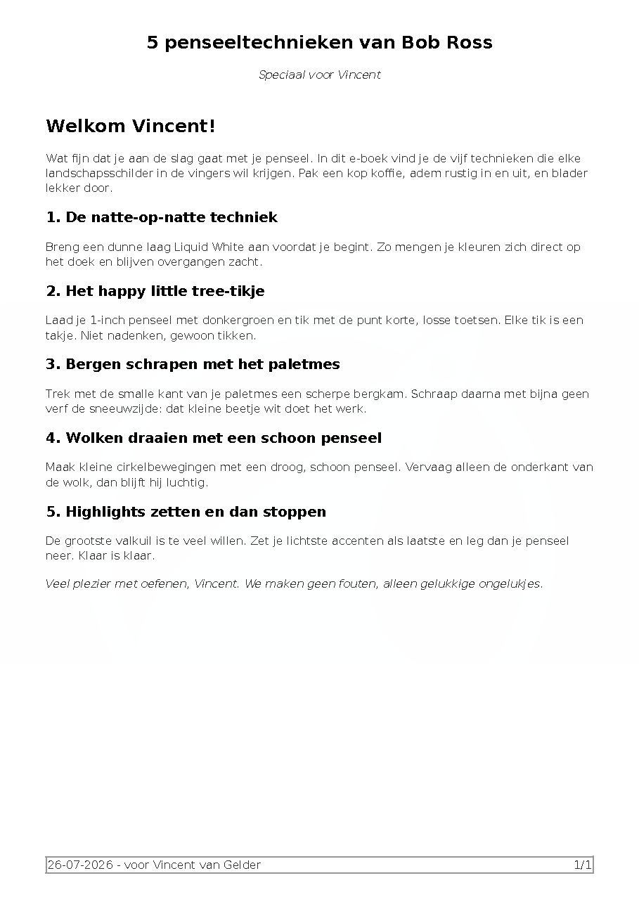 De gegenereerde persoonlijke PDF