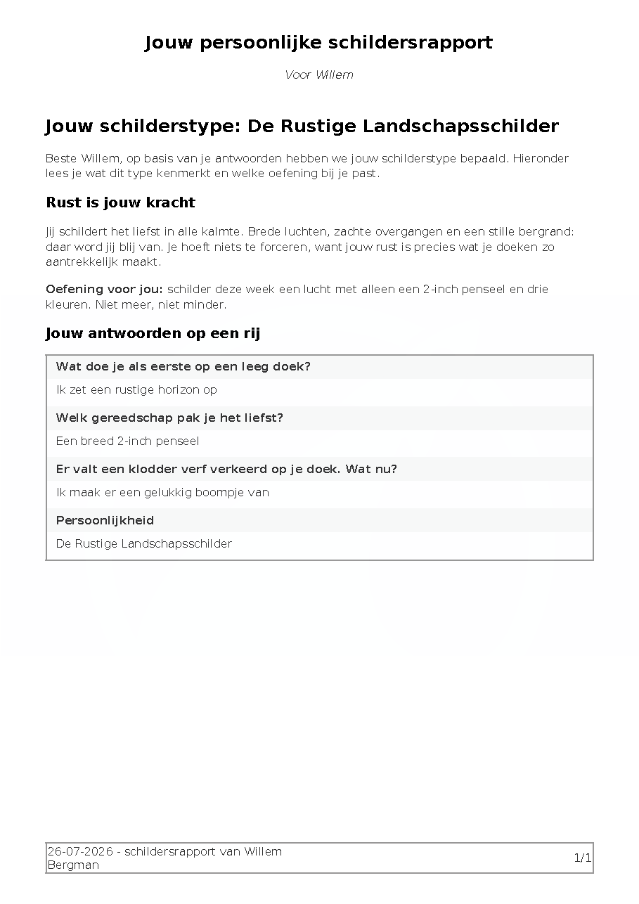 PDF-rapport met uitkomst De Rustige Landschapsschilder