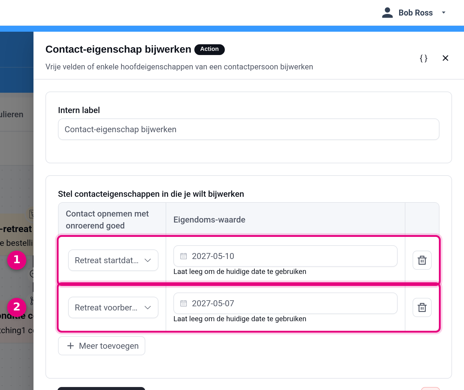 Contact-eigenschap bijwerken met twee datumvelden
