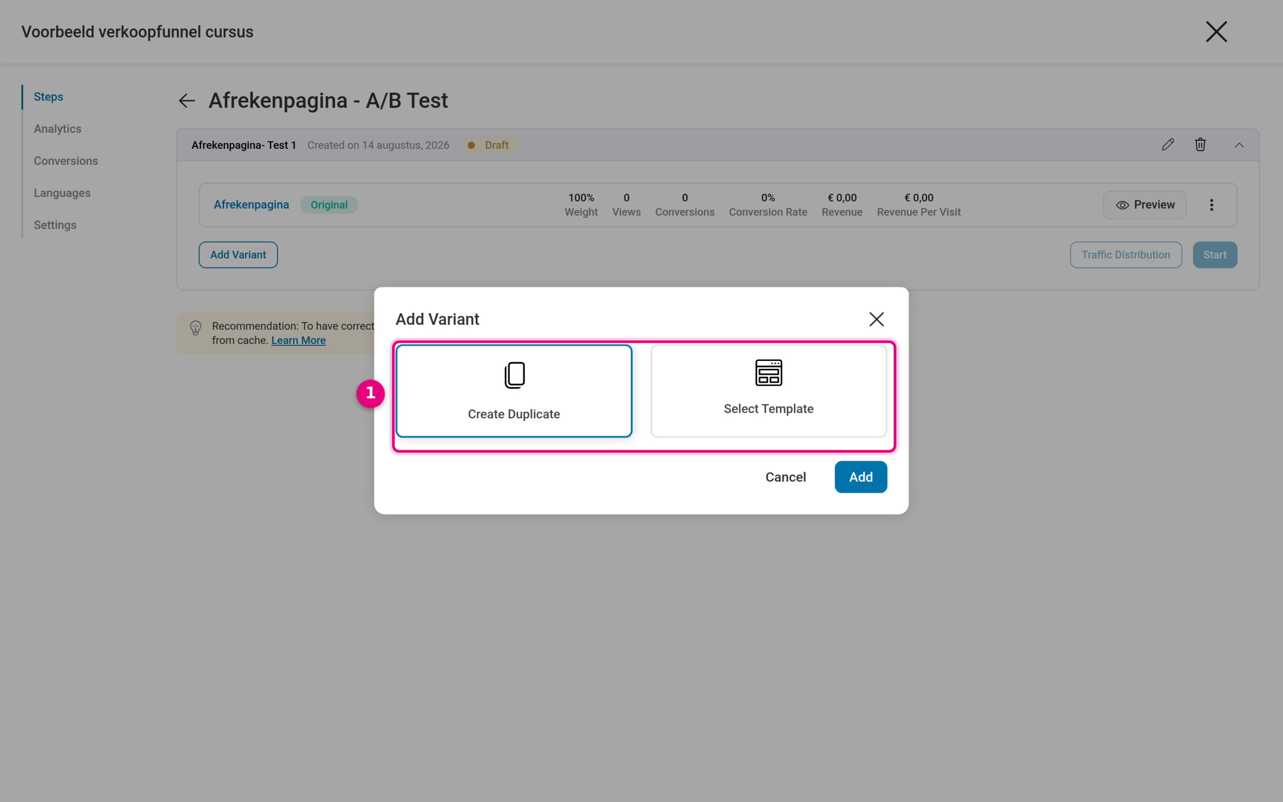 Een variant toevoegen aan de A/B-test