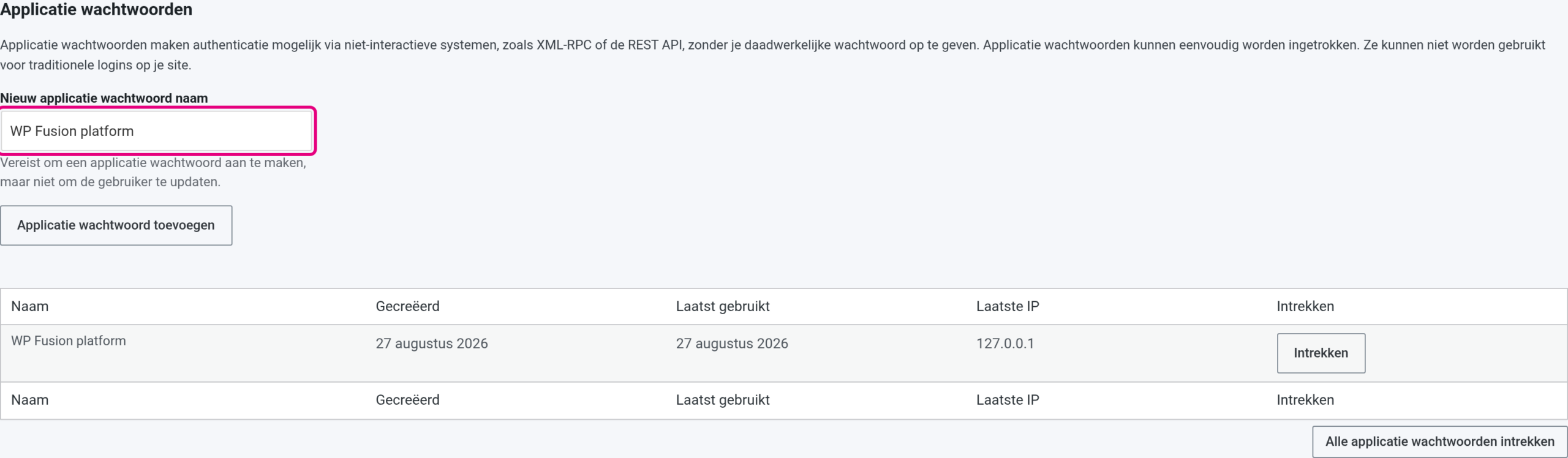 Applicatiewachtwoord aanmaken op het profiel van het koppelaccount