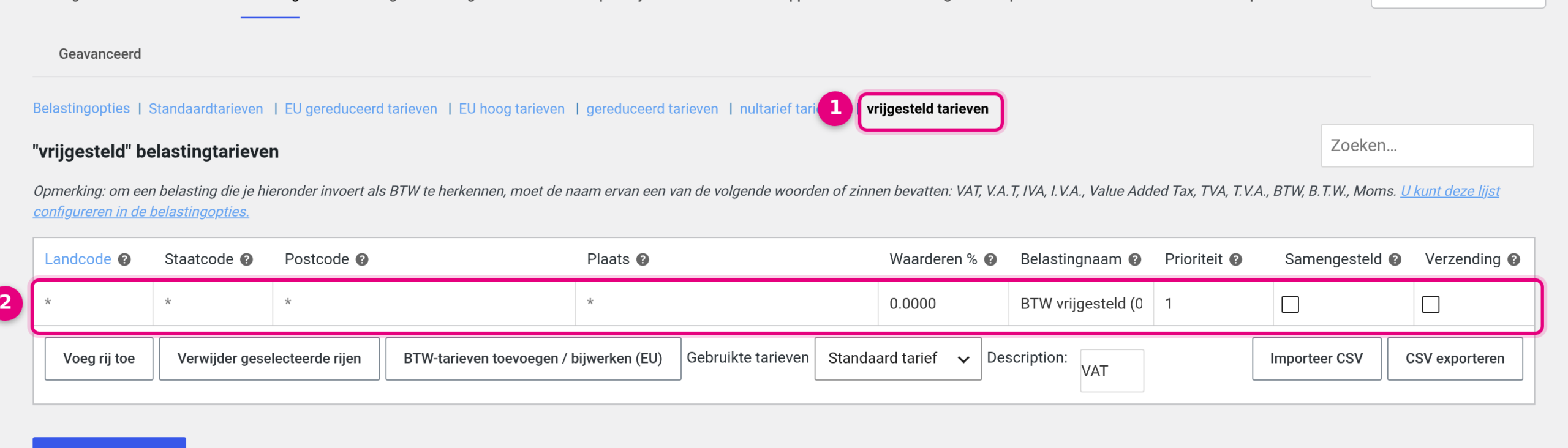 Het 0%-tarief in de belastingklasse vrijgesteld