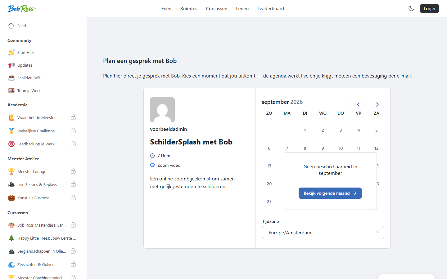 Een pagina met boekingsformulier die binnen het community-portaal wordt getoond