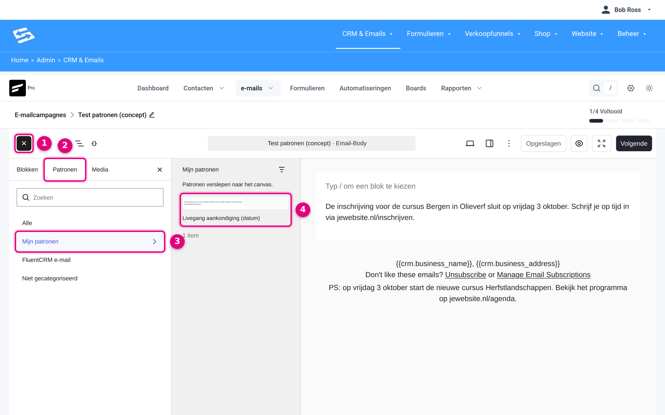 Een patroon invoegen in een e-mail via de blok-invoeger