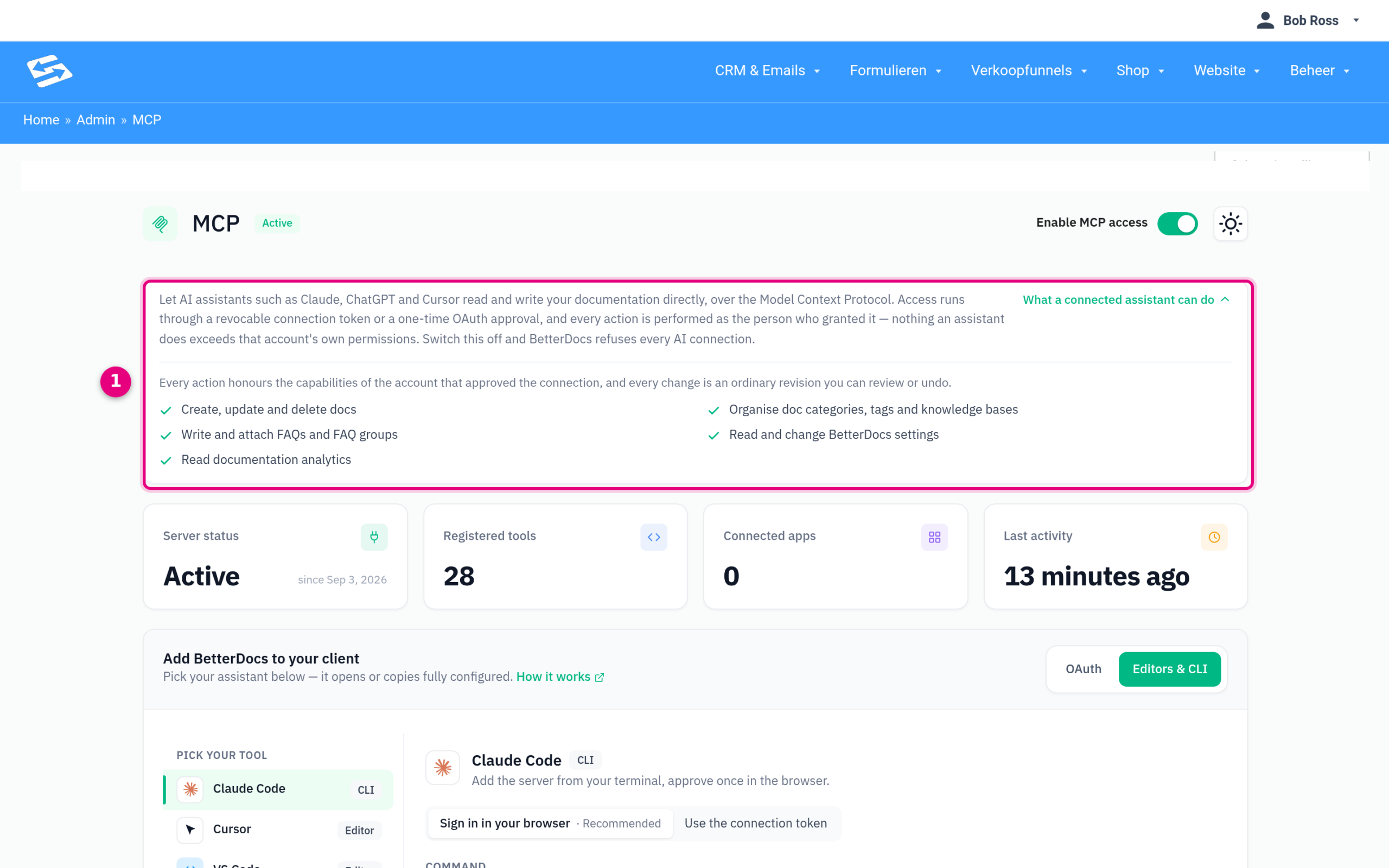 De uitklapbare uitleg What a connected assistant can do op de MCP-pagina
