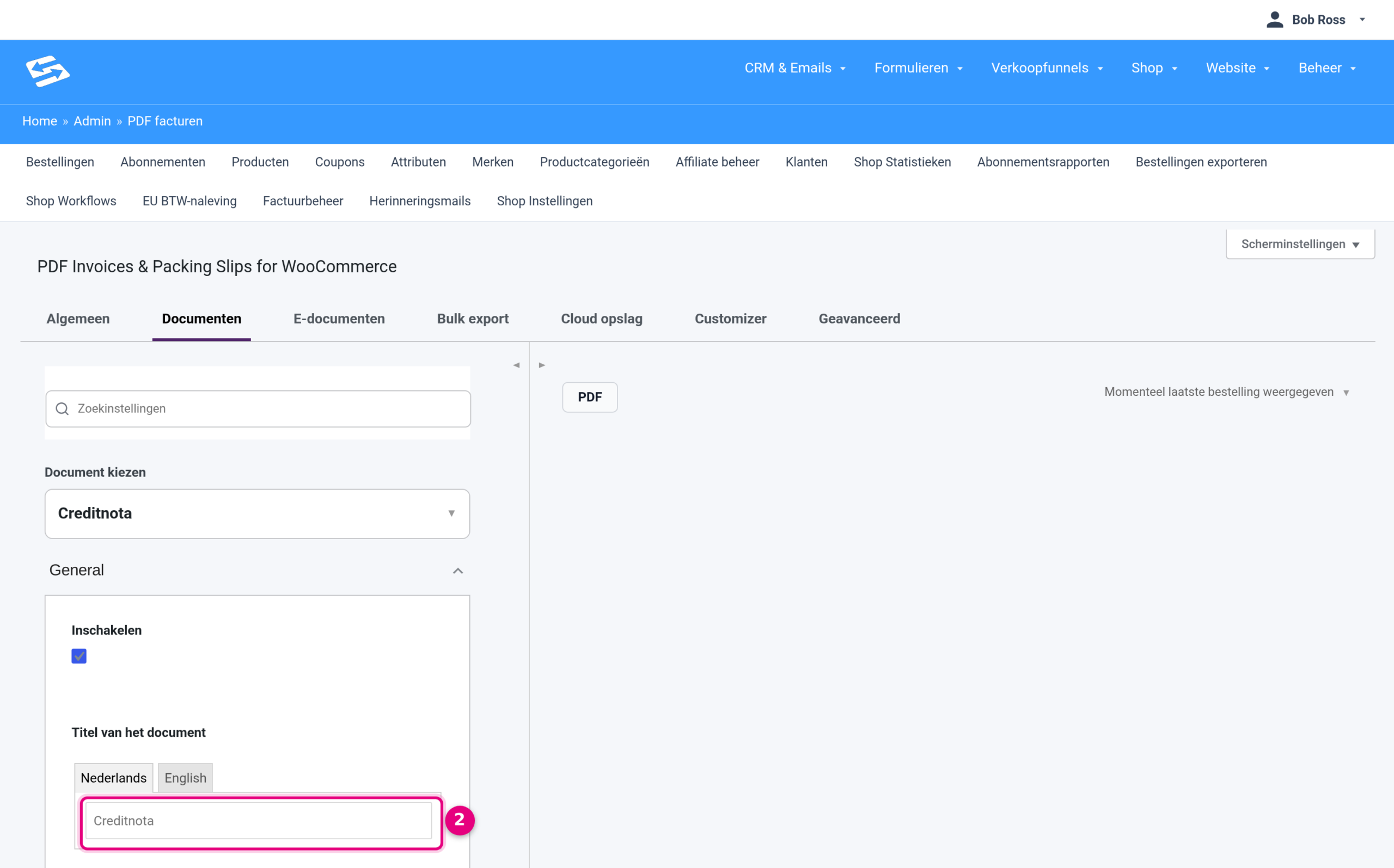 Het veld Titel van het document bij de creditnota