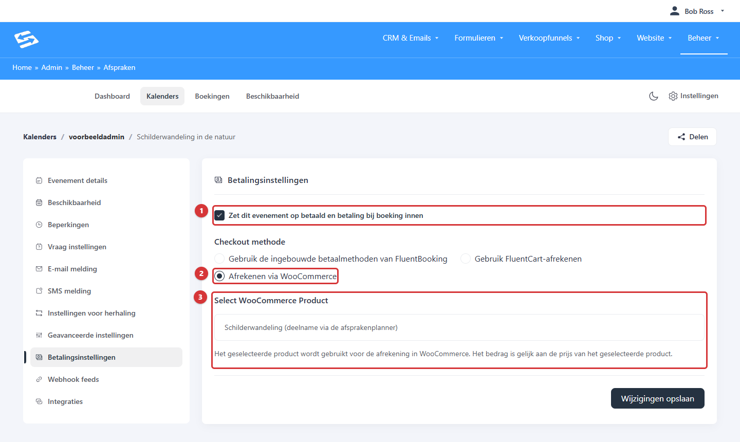 Betalingsinstellingen met betaald evenement, afrekenen via WooCommerce en het gekoppelde product